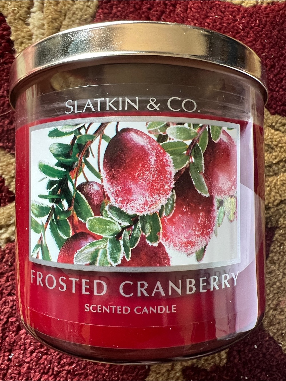 Slatkin & Co. Frosted Cranberry Scented Candle Large Candle Glass 14.5 oz NEW